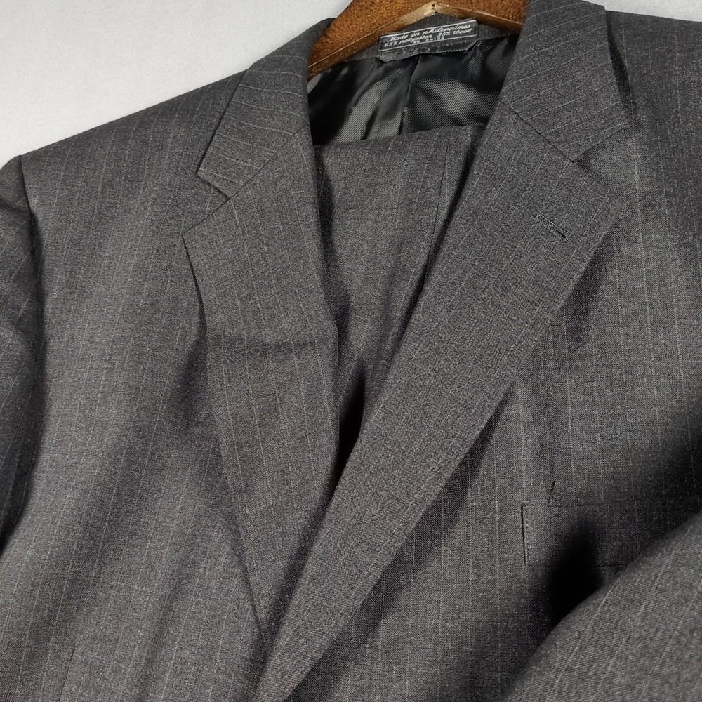 Vtg Bert Pulitzer Men's Suit 48R Pant 42x32 Wool Blend 2pc Black Stripe 2 Button - Picture 2 of 10